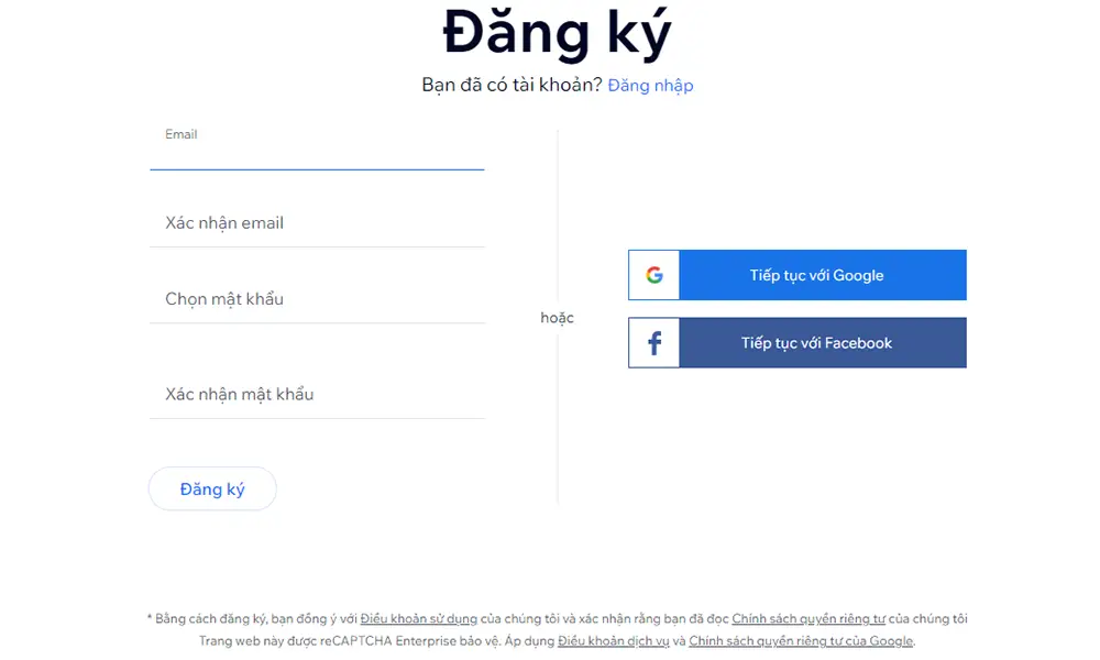 Đăng kí tài khoản thiết kế website đơn giản với WIX